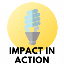 Logo of Impact in Action a light bulb with yellow circle behind