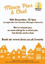 Invite to Minced pies and chat on 16th Dec 2021, 12-1pm. Call 01322 315391